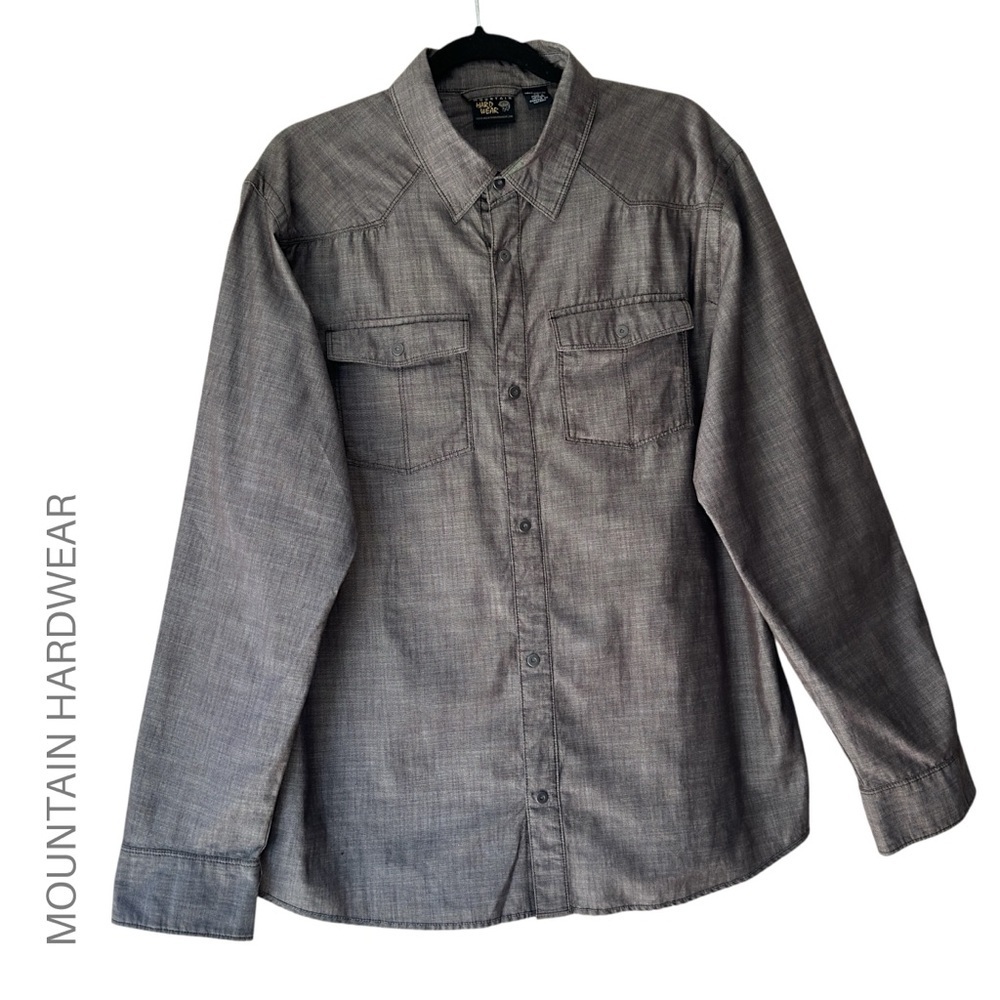MOUNTAIN HARDWEAR NWOT MEN’S PURE COTTON SNAP FRONT LONG SLEEVE SHIRT GRAY LARGE